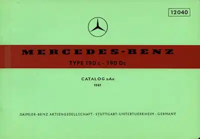 Mercedes-Benz 190c Dc Ersatzteilliste 1961