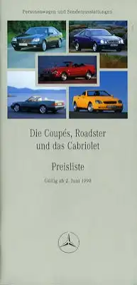 Mercedes-Benz Coupés Roadster + Cabriolet Preisliste 6.1998