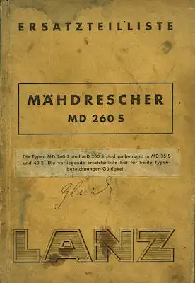 Lanz Mähdrescher MD 260 S Ersatzteilliste 10.1957