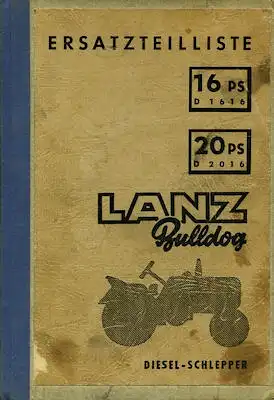 Lanz Bulldog 16 PS 20 PS Ersatzteilliste 8.1955