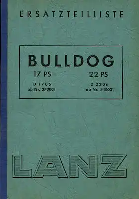 Lanz Bulldog 17 PS 22 PS Ersatzteilliste 9.1953