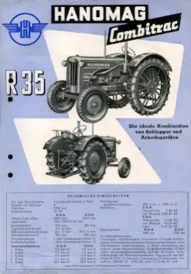 Hanomag Combitrac R 35 Schlepper Prospekt 1950er Jahre