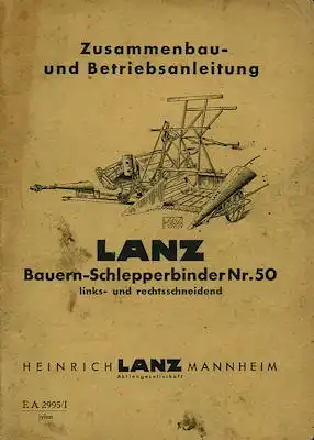 Lanz Schlepperbinder Nr. 50 Bedienungsanleitung 1940er Jahre