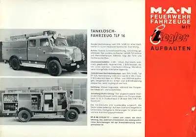 MAN Ziegler Feuerwehrfahrzeuge Prospekt 1960er Jahre