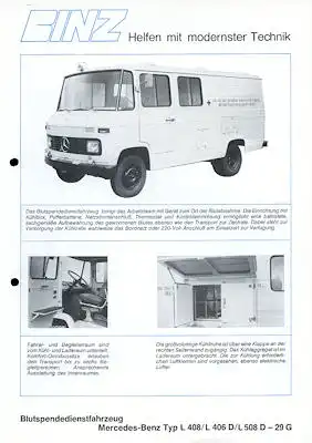 Mercedes-Benz Binz Blutspendedienstfahrzeug Prospekt 1970er Jahre