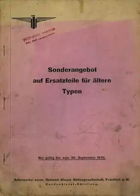 Adler Sonderanbot auf Ersatzteile 9.1936
