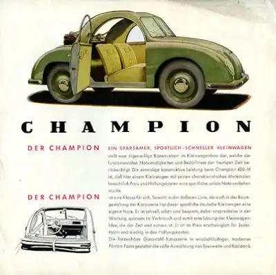 Champion 400 H / 500 G Prospekt 1950er Jahre