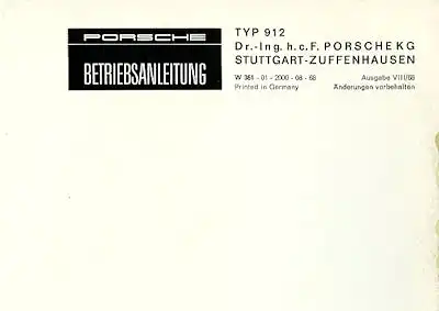 Porsche 912 Bedienungsanleitung 8.1968