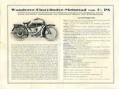 Wanderer 1 + 2 Zyl. Getriebe Modell 2,5 + 4,5 PS Prospekt 3.1924