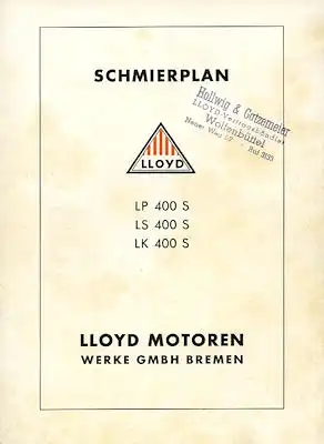 Lloyd LP LS LK 400 S Schmieranweisung ca. 1954