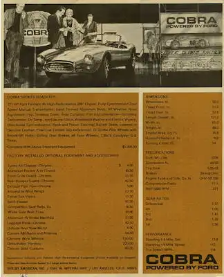 AC Cobra Prospekt 1960er Jahre