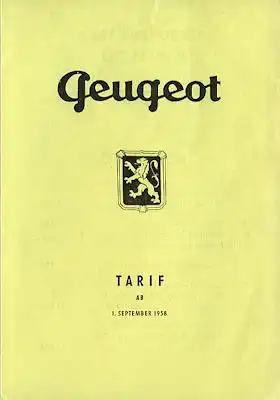 Peugeot Preisliste 9.1958