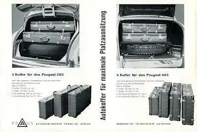Peugeot 203 Koffer Prospekt 1950er Jahre