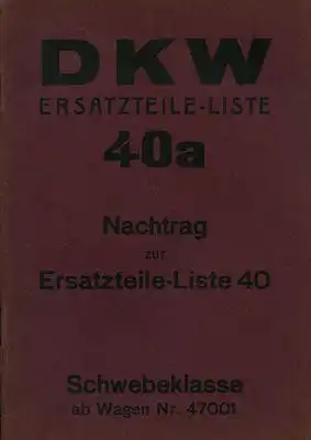 DKW Schwebeklasse Ersatzteilliste Nr. 40a 1936