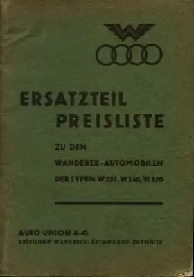 Wanderer W 235 240 250 Ersatzteil-Preisliste ca. 1936