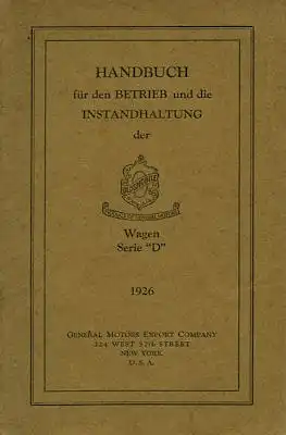 General Motors Oldsmobil Pkw Serie D Bedienungsanleitung 1926