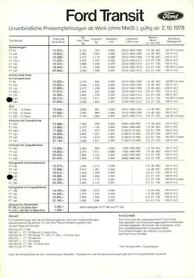 Ford Transit Preisliste 1979