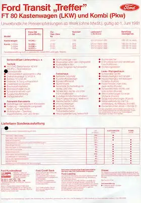 Ford Transit Preisliste 1982