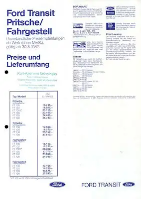 Ford Transit Pritsche / Fahrgestell Preisliste 1983