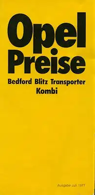 Opel Bedford Blitz Preisliste 1978