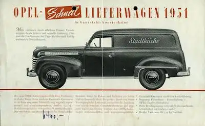 Opel Schnell-Lieferwagen Prospekt 1951