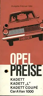 Opel Kadett A Preisliste 1964