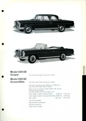 Mercedes Benz 2 Se Coupe Cabriolet Datenblatt 1960er Jahre E Nr Mb6744e Oldthing Pkw Deutsche Firmen
