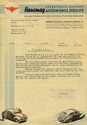 Hanomag Brief 1940