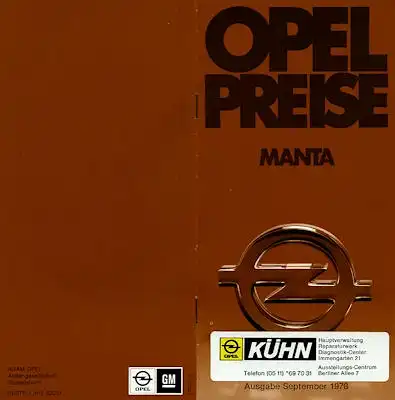 Opel Manta Preisliste 9.1978