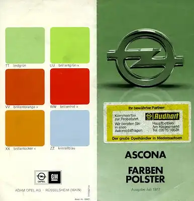 Opel Ascona B Farben 7.1977