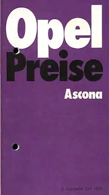 Opel Ascona Preisliste 6.1974