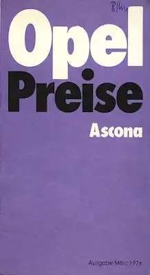 Opel Ascona Preisliste 3.1974