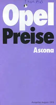 Opel Ascona Preisliste 8.1973