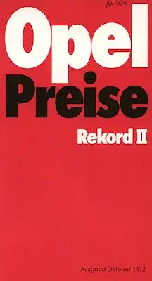 Opel Rekord D Preisliste 10.1972