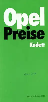 Opel Kadett C Preisliste 10.1975