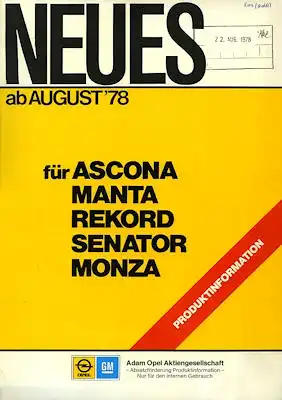 Opel Neues ab 8.1978 Broschüre
