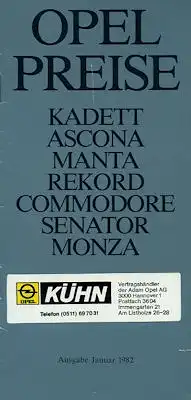 Opel Preisliste 1.1982