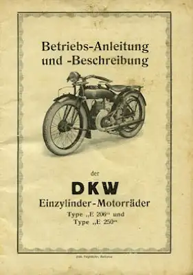DKW E 206 E 250 Bedienungsanleitung 1927