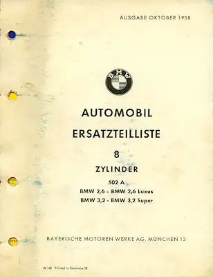 BMW 8 Zylinder Ersatzteilliste 10.1958