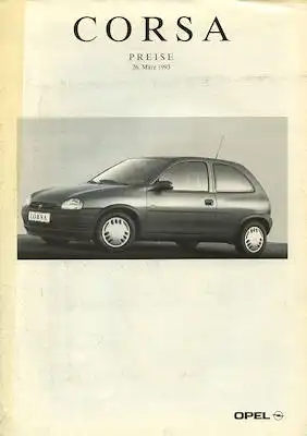 Opel Corsa Preisliste 3.1993
