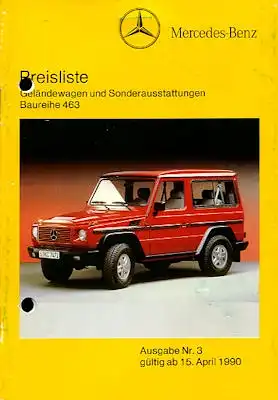 Mercedes-Benz G-Klasse Preisliste 4.1990