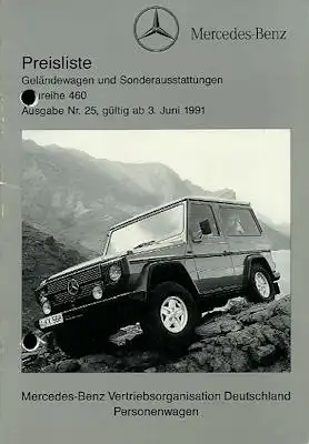 Mercedes-Benz G-Klasse Preisliste 6.1991