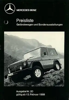 Mercedes-Benz Preisliste G und Sonderausstattung 2.1989