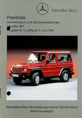 Mercedes-Benz G-Klasse Preisliste 6.1991