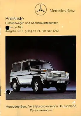 Mercedes-Benz G Preisliste 2.1992