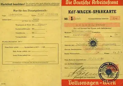 VW KdF-Wagen Sparkarte rot 1938