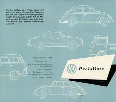 VW Preisliste 1.1958