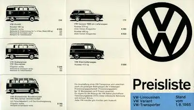 VW Preisliste 8.1965