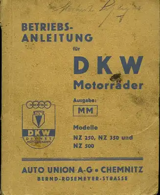DKW NZ 250 350 500 Bedienungsanleitung 7.1939
