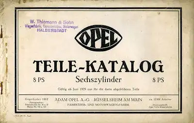 Opel 8 PS Ersatzteilliste 6.1929